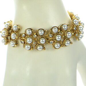 Vintage Kenneth Jay Lane KJL Crystal & Pearl Toggle Bracelet